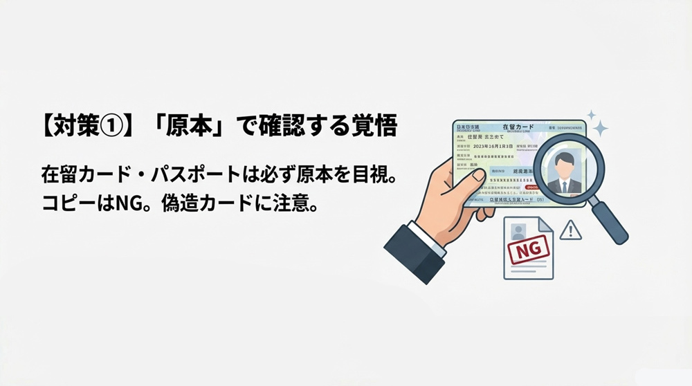 【対策1】在留カード・パスポートの原本確認