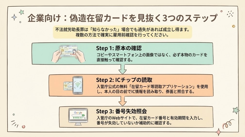 在留カード偽造の見抜き方(企業向け雇用前確認)