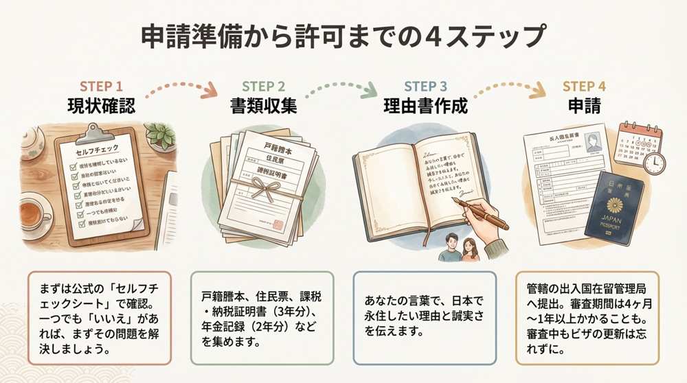 申請準備から許可までの必要書類と手続きの流れ