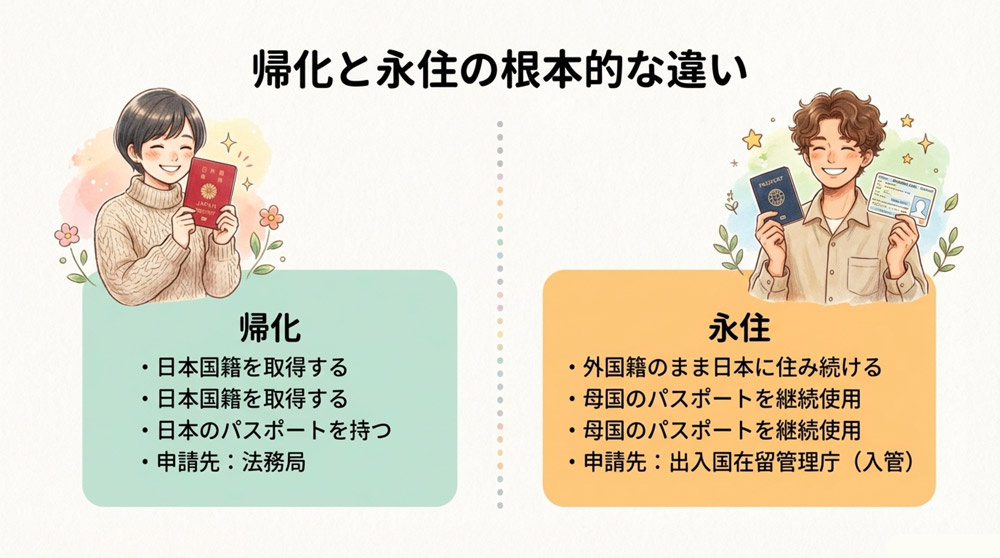 「帰化」と「永住」の違い