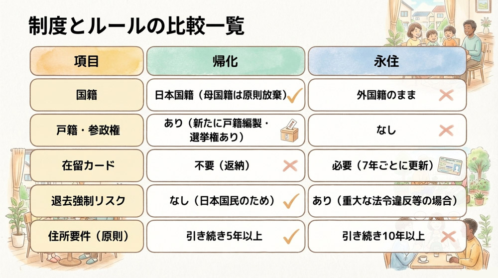 「帰化」と「永住」の比較