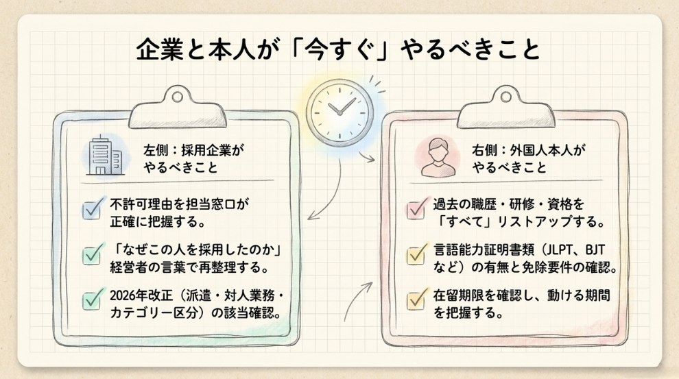 採用企業・外国人本人、それぞれの動き方
