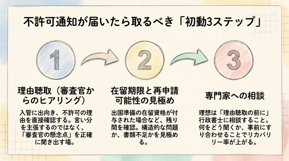 不許可通知が届いた後、まず取るべき3ステップ