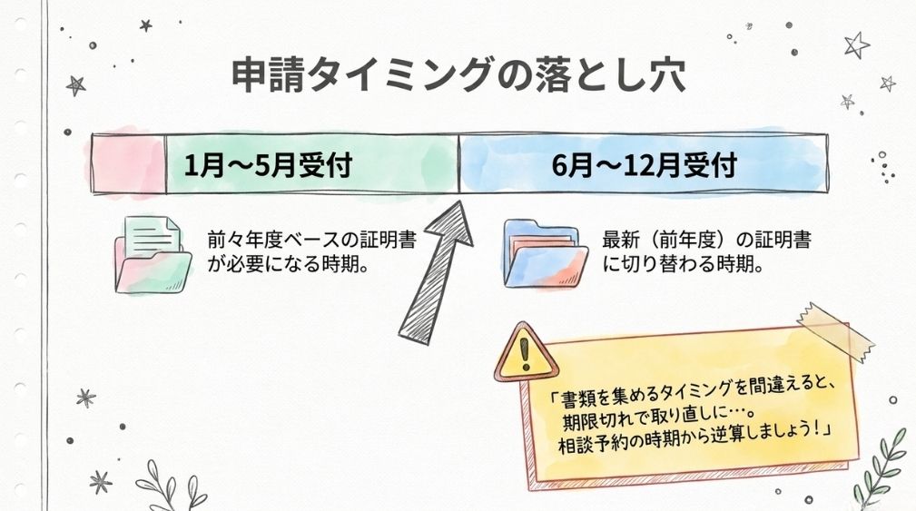 受付月によって取得する年度が変わる